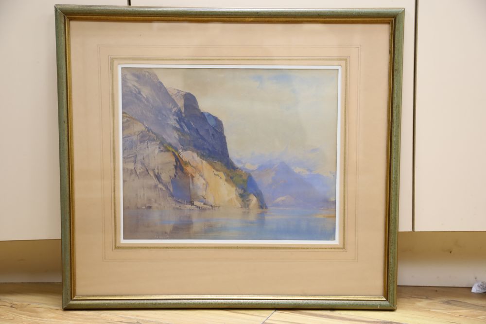 Cecil Arthur Hunt (1873-1965), watercolour, Norwegian fjord scene, signed, 30 x 38cm